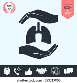 Hands holding lungs - protection symbol