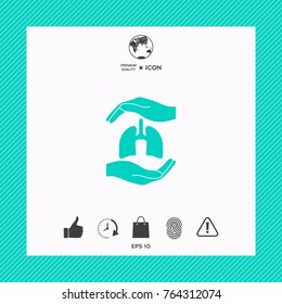 Hands holding lungs - protection symbol