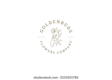 Manos que sostienen el collar mágico con la Ilustración vectorial de Plantilla del diseño del logotipo del arte de la línea del cristal de la gema. Logotipo lineal brillante del diamante del accesorio de la joyería de lujo para la marca de moda del estilista de la cosmetología