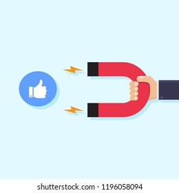 Hands holding magnets and icons like