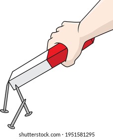 hands holding magnets vector illustration.scientific experiment
