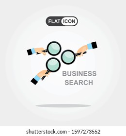 hands holding a magnifying glass. Concept of searching, detecting and analyzing. vector illustration in flat design on blue background