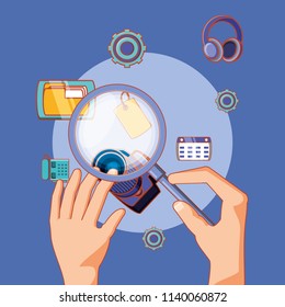 hands holding magnifying glass search apps social media