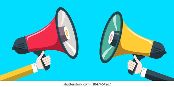 Hands Holding Megaphones  - Speakers - Vector Cartoon
