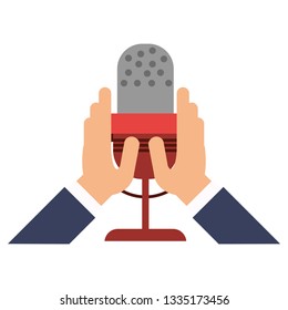 hands holding microphone symbol