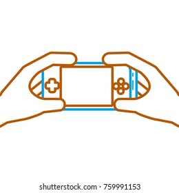 hands holding mobile game console gadget