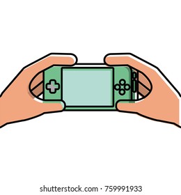 hands holding mobile game console gadget