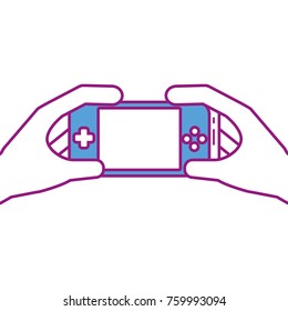 hands holding mobile game console gadget