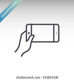 Hands holding mobile phone flat vector icon