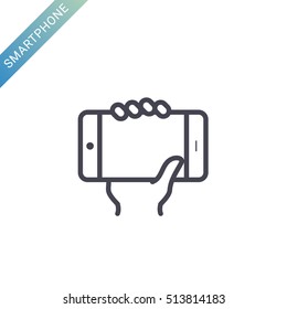 Hands holding mobile phone flat vector icon