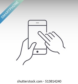 Hands holding mobile phone flat vector icon