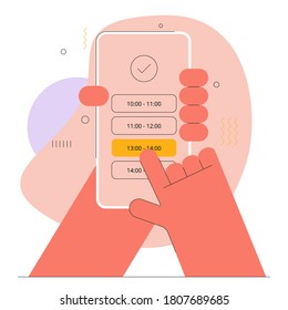 Hands are holding a mobile phone and selecting a time period about an appointment or notification