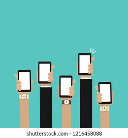 Hands holding mobile phone vector