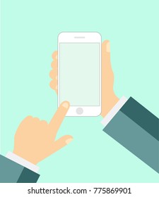 Hands holding mobile phone in vector graphics