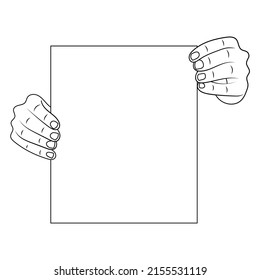 Hands holding mockup banner sketch illustration.