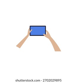 Manos sosteniendo una Ilustración vectorial de tableta moderna sobre fondo blanco