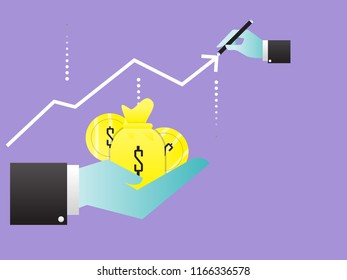 hands holding money with up arrows up, financial growth and vector economics