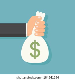 Hands Holding Money Bag, Vector