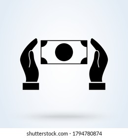 Hands are holding money, banknote icon. Payment with money, buying or purchase of goods vector illustration