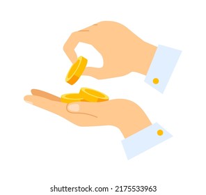 Hands holding money coins. Vector illustration