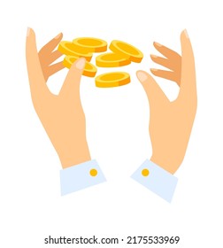 Hands holding money coins. Vector illustration