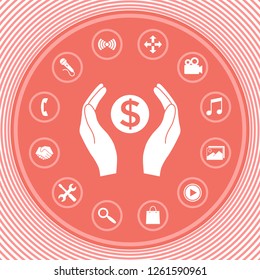 Hands holding money - dollar symbol. Graphic elements for your design