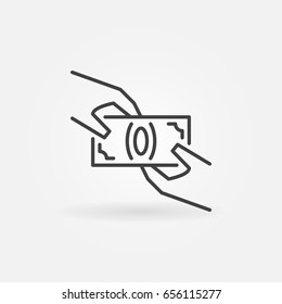 Hands holding money icon. Vector minimal payment concept sign in thin line style