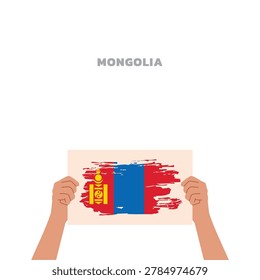 hands holding mongolia flag illustration