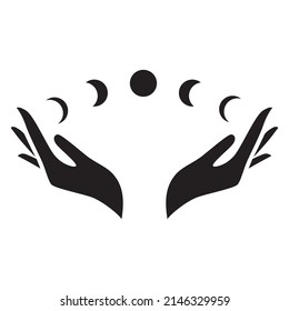 hands holding moon, vector art