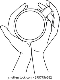 Hands holding mug  Hand drawn line art coffee and hands  Cappuccino outline drawing  Coffee shop concept   Female line drawing  Hot drink lover clipart 