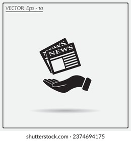 Manos sosteniendo el periódico. Icono vectorial plano de las noticias.