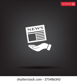 Hands holding newspaper. Vector flat icon of news.