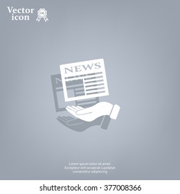 Hands holding newspaper. Vector flat icon of news.