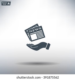 Hands holding newspaper. Vector flat icon of news.