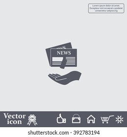 Hands holding newspaper. Vector flat icon of news.