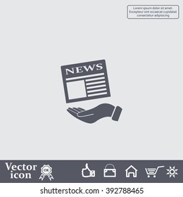 Hands holding newspaper. Vector flat icon of news.