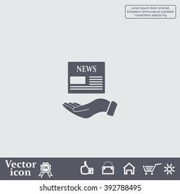 Hands holding newspaper. Vector flat icon of news.