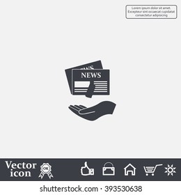 Hands holding newspaper. Vector flat icon of news.
