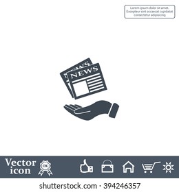 Hands holding newspaper. Vector flat icon of news.