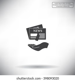 Hands holding newspaper. Vector flat icon of news.