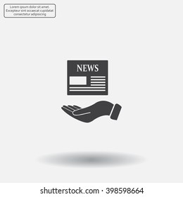 Hands holding newspaper. Vector flat icon of news.