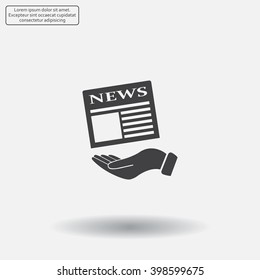 Hands holding newspaper. Vector flat icon of news.