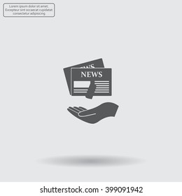 Hands holding newspaper. Vector flat icon of news.
