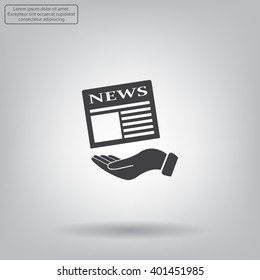 Hands holding newspaper. Vector flat icon of news.