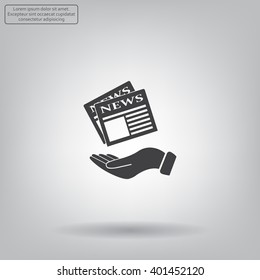 Hands holding newspaper. Vector flat icon of news.