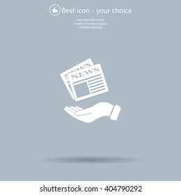 Hands holding newspaper. Vector flat icon of news.