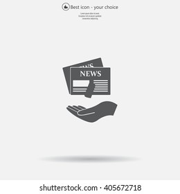 Hands holding newspaper. Vector flat icon of news.