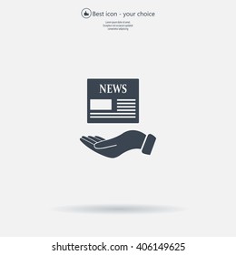 Hands holding newspaper. Vector flat icon of news.