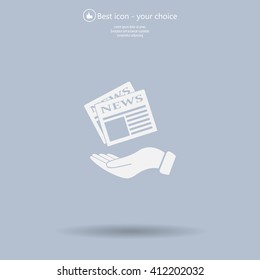Hands holding newspaper. Vector flat icon of news.