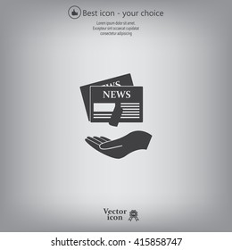 Hands holding newspaper. Vector flat icon of news.